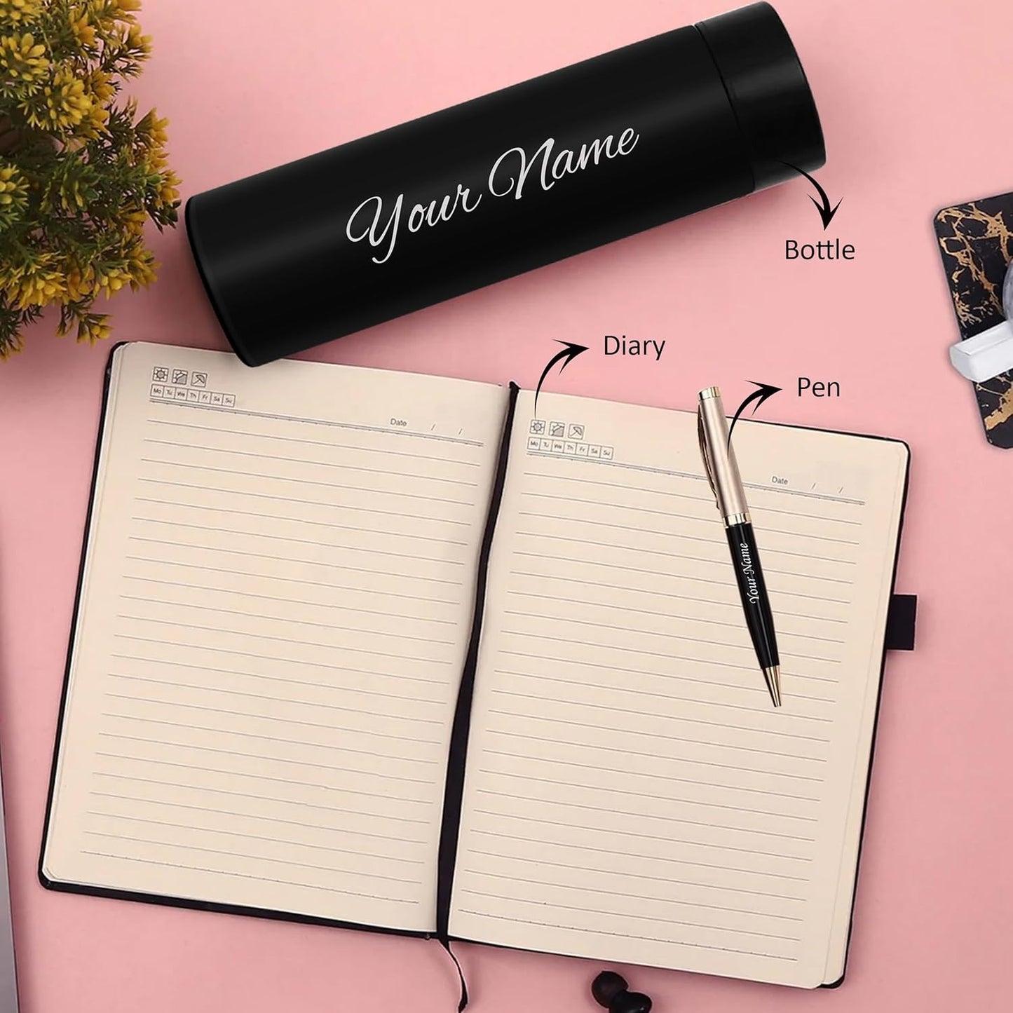 Customized Gift SET (1 TEMPRATURE BOTTLE, 1 PEN, 1 DIARY)
