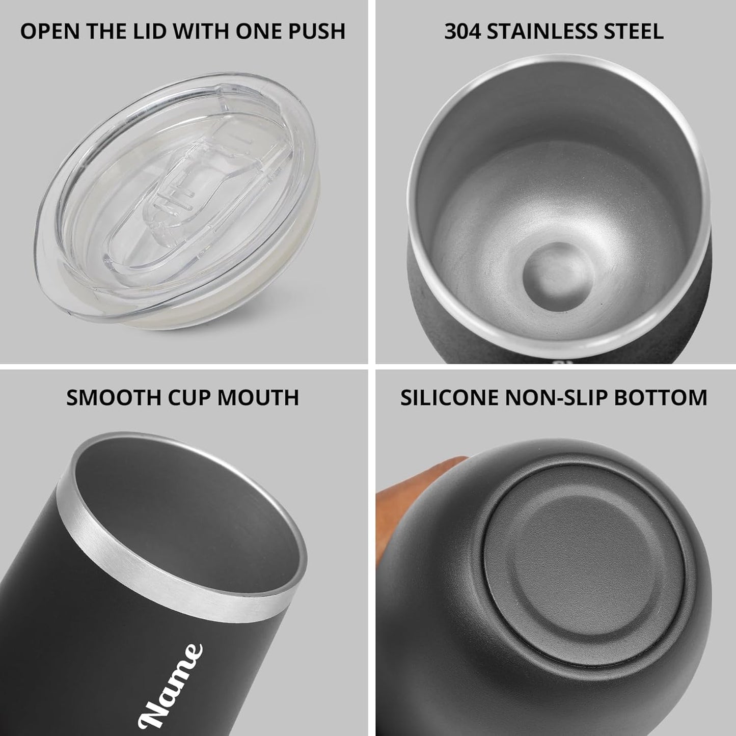 Customised Insulated Coffee Mug | Stainless Steel Tumbler with Lid & Straw | Leakproof, Double Walled Vacuum Travel Mug for Hot & Cold Drinks | Black, 350 ml