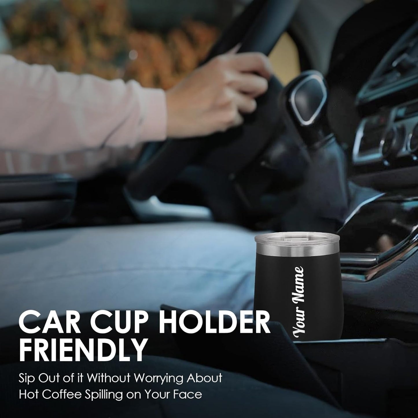 Customised Insulated Coffee Mug | Stainless Steel Tumbler with Lid & Straw | Leakproof, Double Walled Vacuum Travel Mug for Hot & Cold Drinks | Black, 350 ml
