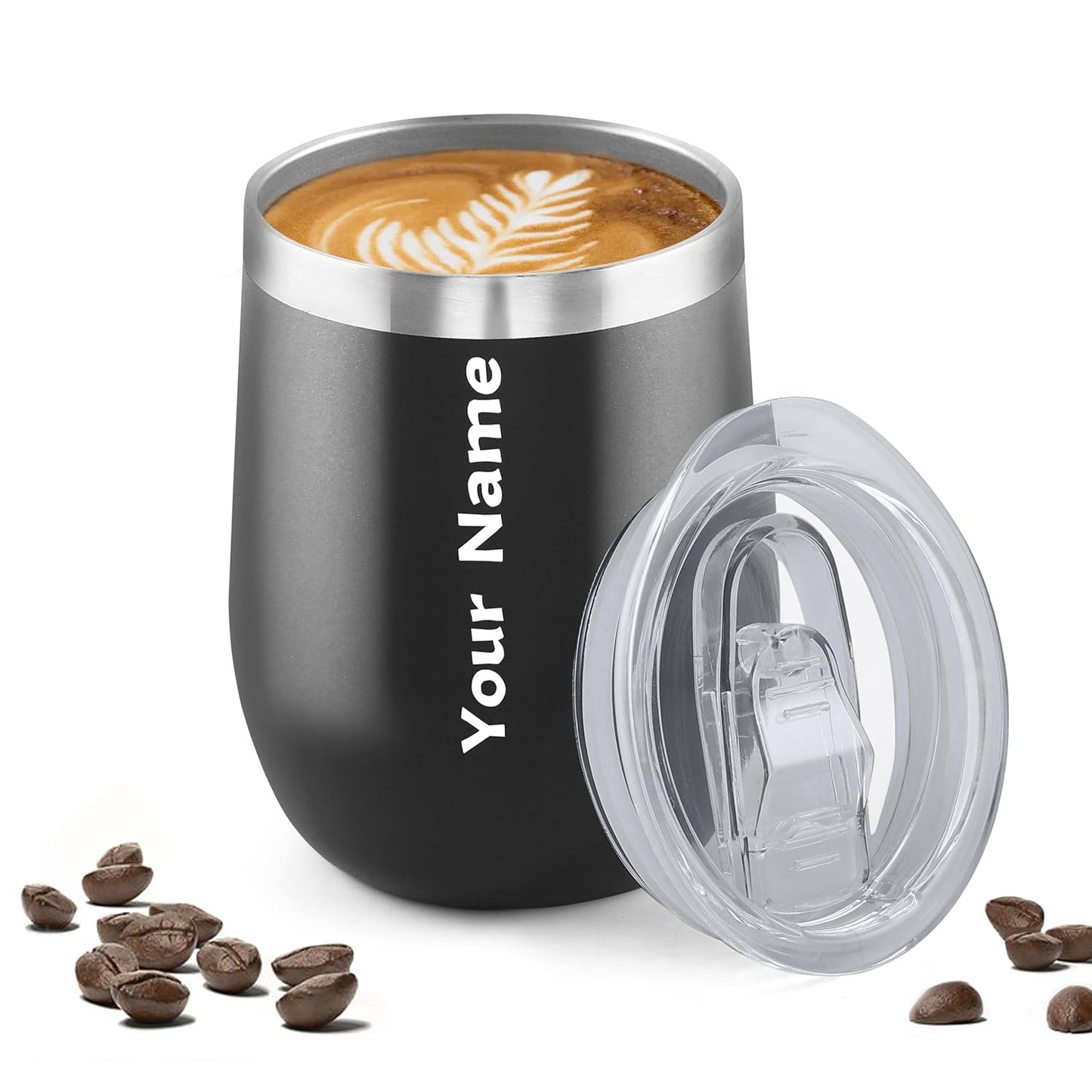 Customised Insulated Coffee Mug | Stainless Steel Tumbler with Lid & Straw | Leakproof, Double Walled Vacuum Travel Mug for Hot & Cold Drinks | Black, 350 ml