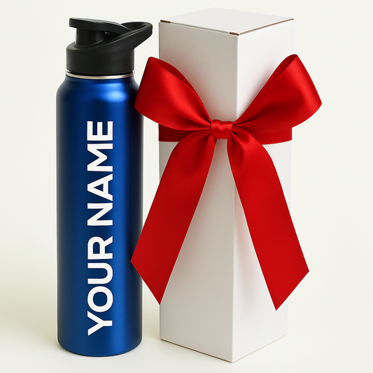 customized Stainless Steel Water Bottle - 1000 ml - Rust-Free, Leakproof Single Wall Bottle with Easy Carry Handle for School, Office, Gym, Travel (Blue)