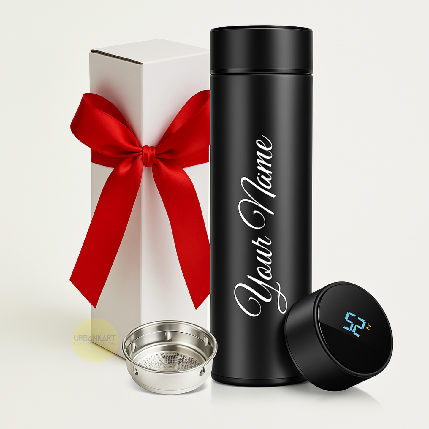Personalized Stainless Steel Water Bottles - 500 ml | LED Temperature Display on Lid - Double Wall Vacuum Insulated Sports Bottle Flask for Hot and Cold Drinks