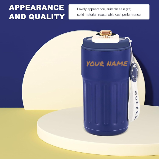 Customized Coffee Mug Cup Digital Display, Thermos Flasks, 460 ml, 316 Stainless Steel Travel Mug, Insulated Vacuum Thermal Mug, Leak-Proof Travel Mug with Lid for Coffee (Black)