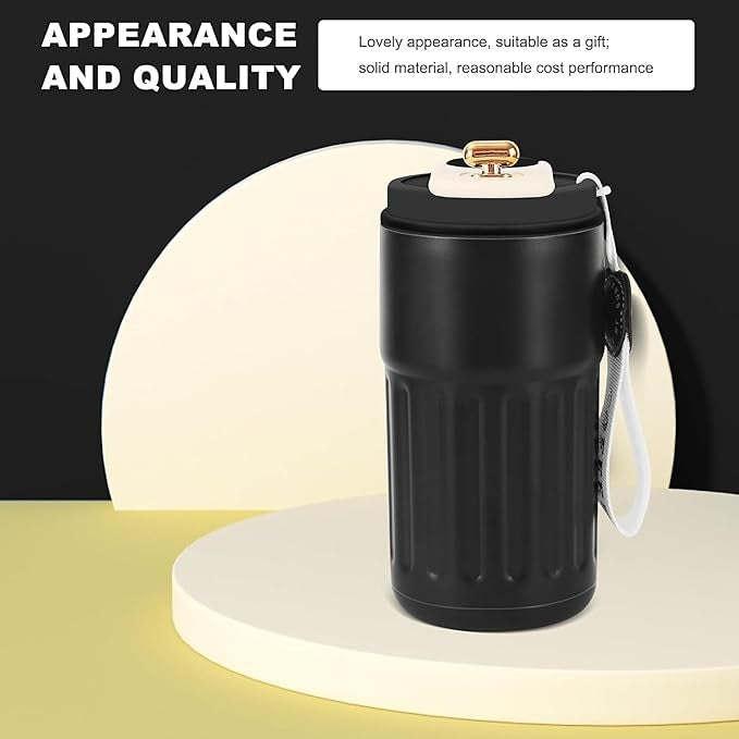Customized Coffee Mug Cup Digital Display, Thermos Flasks, 460 ml, 316 Stainless Steel Travel Mug, Insulated Vacuum Thermal Mug, Leak-Proof Travel Mug with Lid for Coffee (Black)