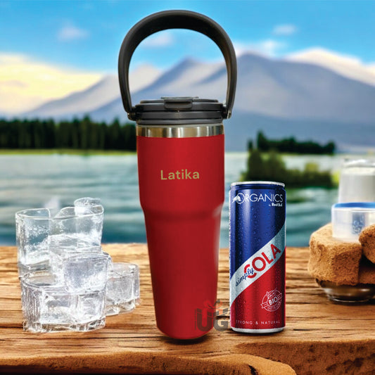 Customized Stainless Steel Tumbler with Handle & Lid | Double Wall Vacuum Insulated Hot & Cold Coffee Mug | Leak Proof Mug, Travel Cup for Office, Gym, Commute (Black, 1200 ml)