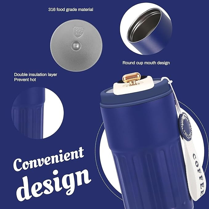Customized Coffee Mug Cup Digital Display, Thermos Flasks, 460 ml, 316 Stainless Steel Travel Mug, Insulated Vacuum Thermal Mug, Leak-Proof Travel Mug with Lid for Coffee (Black)