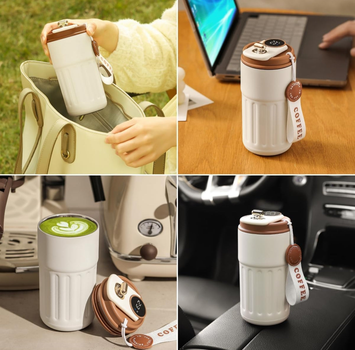 Customized Coffee Mug Cup Digital Display, Thermos Flasks, 460 ml, 316 Stainless Steel Travel Mug, Insulated Vacuum Thermal Mug, Leak-Proof Travel Mug with Lid for Coffee (Black)