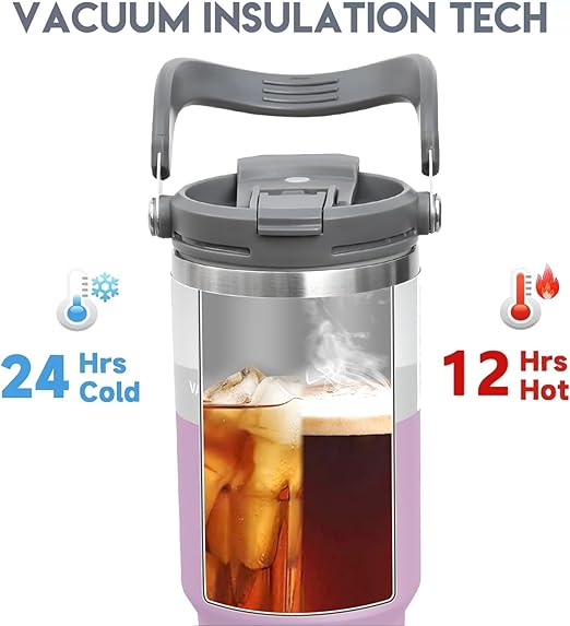 Customized Stainless Steel Tumbler with Handle & Lid | Double Wall Vacuum Insulated Hot & Cold Coffee Mug | Leak Proof Mug, Travel Cup for Office, Gym, Commute (Black, 1200 ml)