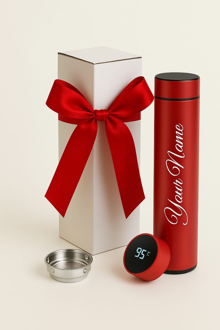 Personalized Stainless Steel Water Bottles - 500 ml | LED Temperature Display on Lid - Double Wall Vacuum Insulated Sports Bottle Flask for Hot and Cold Drinks