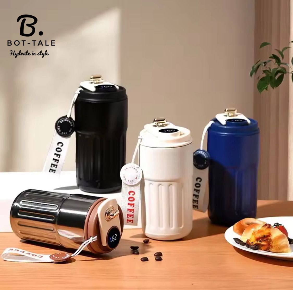 Customized Coffee Mug Cup Digital Display, Thermos Flasks, 460 ml, 316 Stainless Steel Travel Mug, Insulated Vacuum Thermal Mug, Leak-Proof Travel Mug with Lid for Coffee (Black)