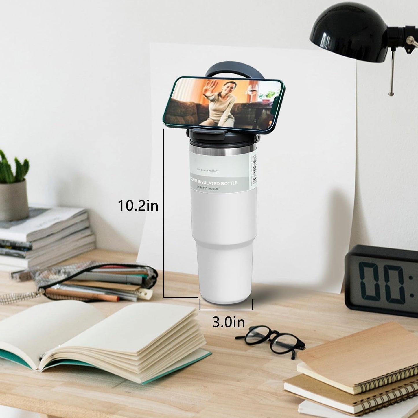 Customized Stainless Steel Tumbler with Handle & Lid | Double Wall Vacuum Insulated Hot & Cold Coffee Mug | Leak Proof Mug, Travel Cup for Office, Gym, Commute (Black, 1200 ml)