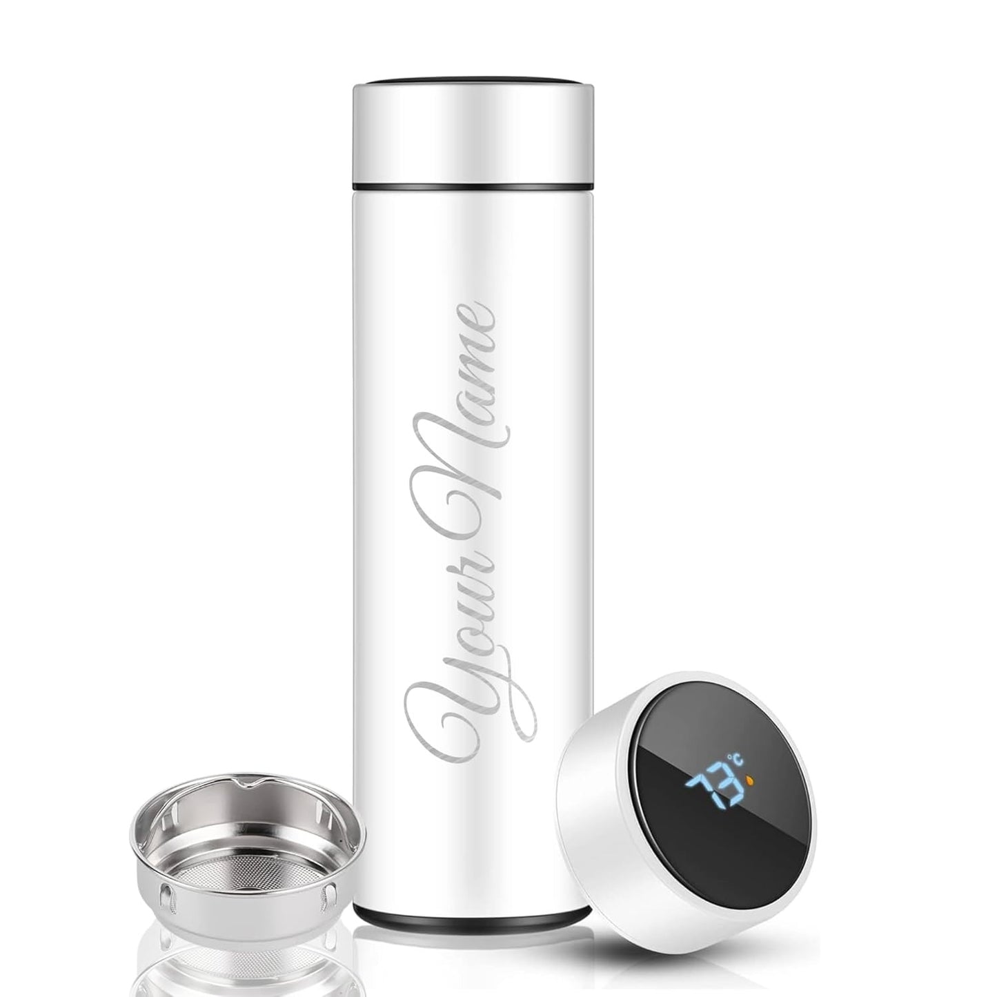 Combo of Two Personalized Stainless Steel Water Bottles - 500 ml | LED Temperature Display on Lid - Double Wall Vacuum Insulated Sports Bottle Flask for Hot and Cold Drinks