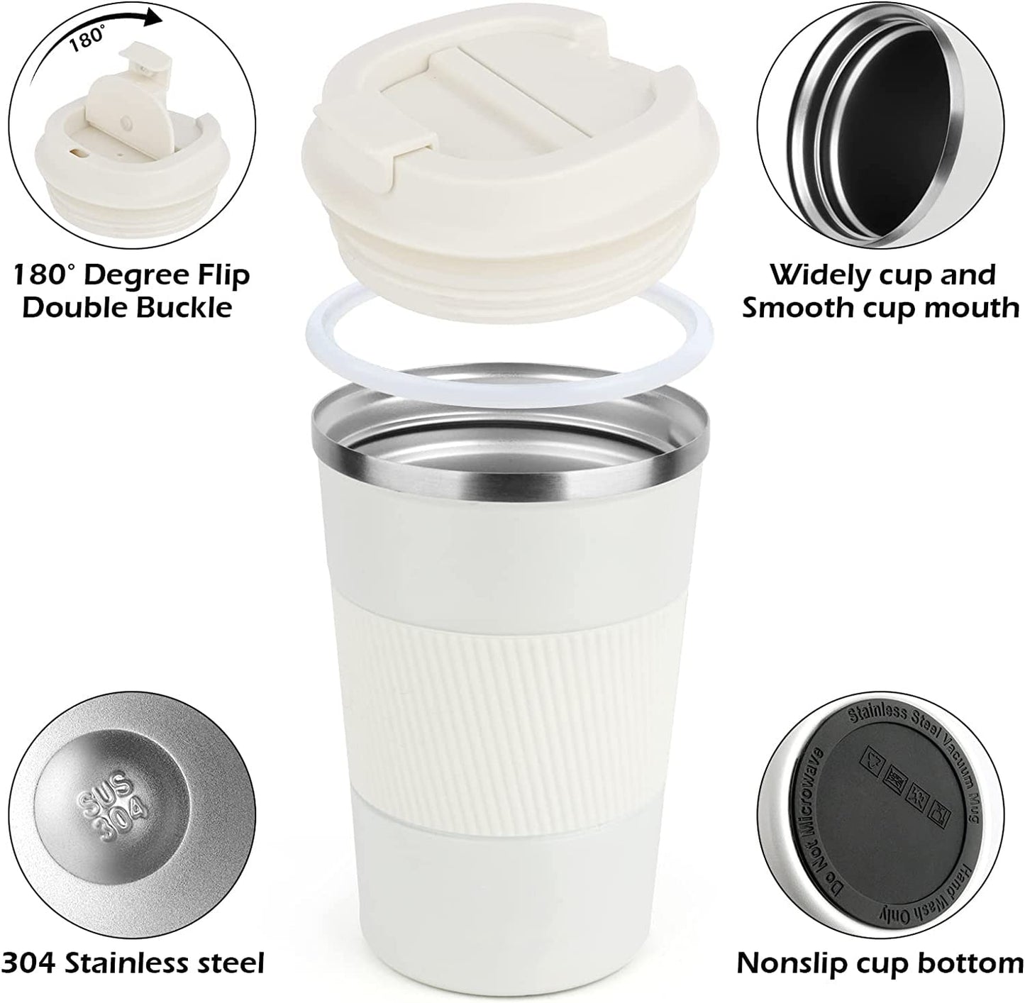 Customized Insulated Travel Coffee Mug 2.0 | Double Wall Stainless Steel Tumbler with Spill-Proof Flip Lid for Hot and Ice Beverages| Portable Coffee Cup (Black, 380ml)