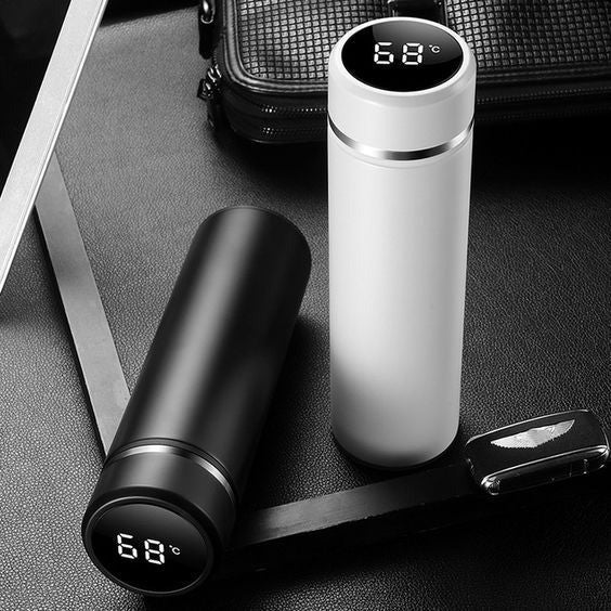 Combo of Two Personalized Stainless Steel Water Bottles - 500 ml | LED Temperature Display on Lid - Double Wall Vacuum Insulated Sports Bottle Flask for Hot and Cold Drinks