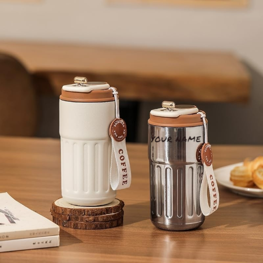 Customized Coffee Mug Cup Digital Display, Thermos Flasks, 460 ml, 316 Stainless Steel Travel Mug, Insulated Vacuum Thermal Mug, Leak-Proof Travel Mug with Lid for Coffee (Black)