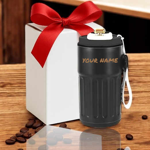 Customized Coffee Mug Cup Digital Display, Thermos Flasks, 460 ml, 316 Stainless Steel Travel Mug, Insulated Vacuum Thermal Mug, Leak-Proof Travel Mug with Lid for Coffee (Black)