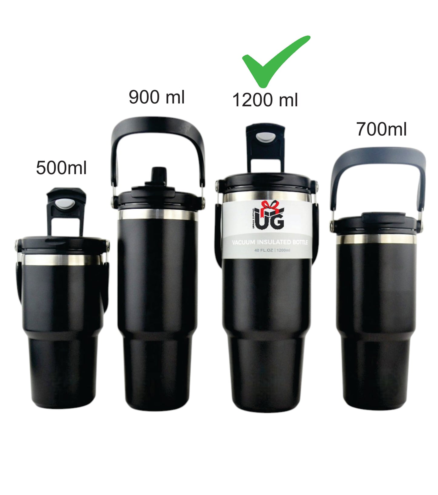 Customized Stainless Steel Tumbler with Handle & Lid | Double Wall Vacuum Insulated Hot & Cold Coffee Mug | Leak Proof Mug, Travel Cup for Office, Gym, Commute (Black, 1200 ml)