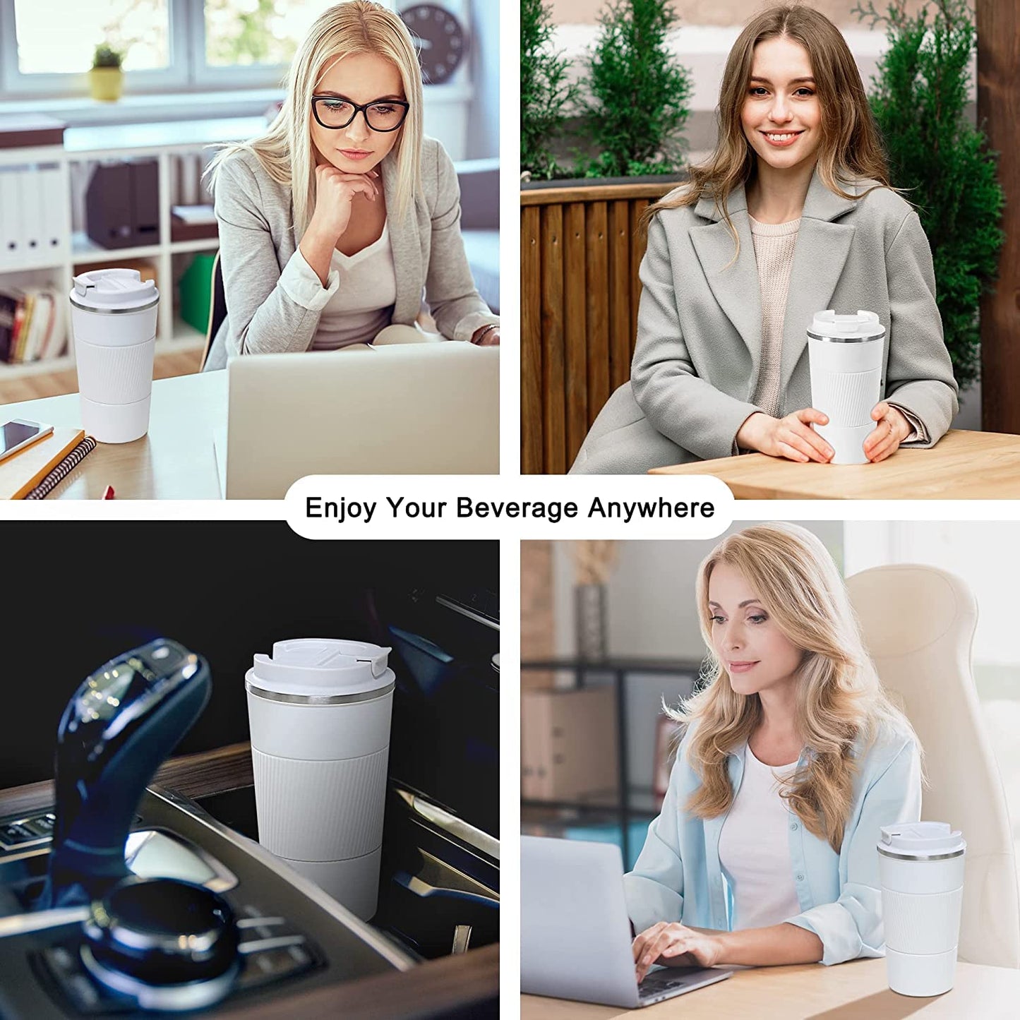 Customized Insulated Travel Coffee Mug 2.0 | Double Wall Stainless Steel Tumbler with Spill-Proof Flip Lid for Hot and Ice Beverages| Portable Coffee Cup (Black, 380ml)