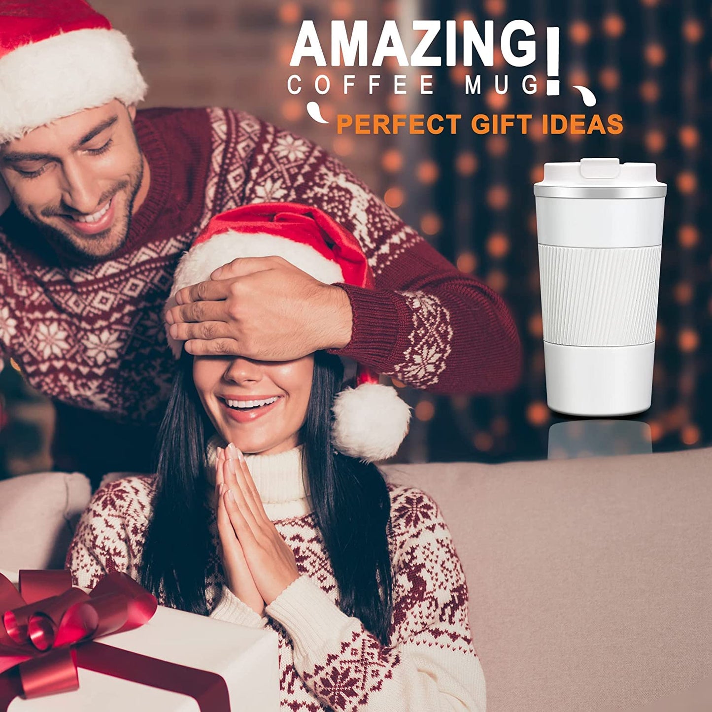 Customized Insulated Travel Coffee Mug 2.0 | Double Wall Stainless Steel Tumbler with Spill-Proof Flip Lid for Hot and Ice Beverages| Portable Coffee Cup (Black, 380ml)
