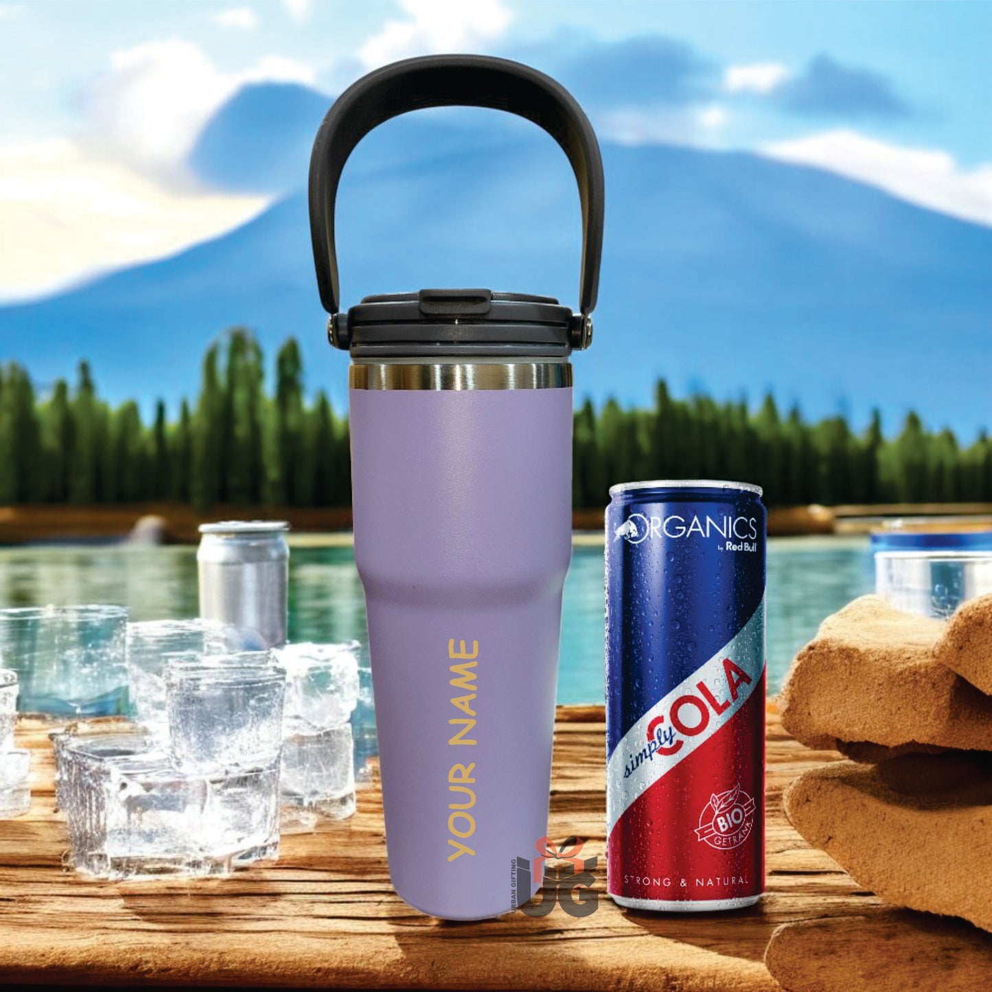 Customized Stainless Steel Tumbler with Handle & Lid | Double Wall Vacuum Insulated Hot & Cold Coffee Mug | Leak Proof Mug, Travel Cup for Office, Gym, Commute (Black, 1200 ml)