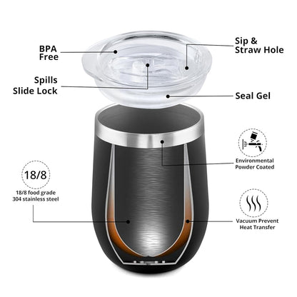 Customised Insulated Coffee Mug | Stainless Steel Tumbler with Lid & Straw | Leakproof, Double Walled Vacuum Travel Mug for Hot & Cold Drinks | Black, 350 ml