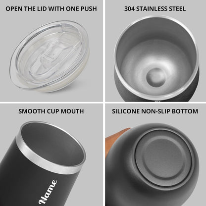 Customised Insulated Coffee Mug | Stainless Steel Tumbler with Lid & Straw | Leakproof, Double Walled Vacuum Travel Mug for Hot & Cold Drinks | Black, 350 ml