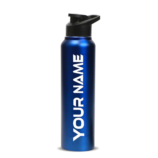 customized Stainless Steel Water Bottle - 1000 ml - Rust-Free, Leakproof Single Wall Bottle with Easy Carry Handle for School, Office, Gym, Travel (Blue)