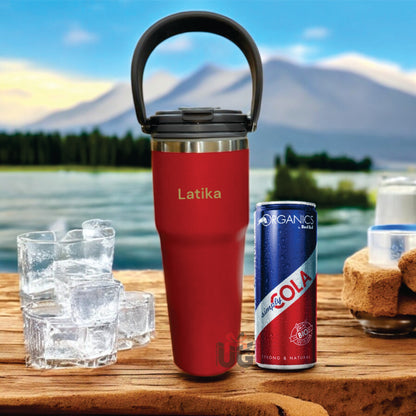 Customized Stainless Steel Tumbler with Handle & Lid | Double Wall Vacuum Insulated Hot & Cold Coffee Mug | Leak Proof Mug, Travel Cup for Office, Gym, Commute (Black, 1200 ml)