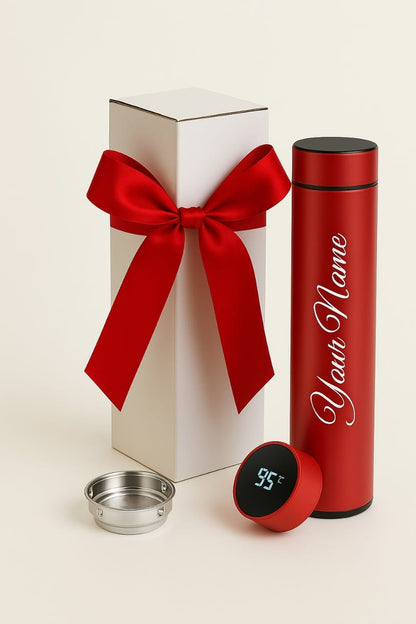Personalized Stainless Steel Water Bottles - 500 ml | LED Temperature Display on Lid - Double Wall Vacuum Insulated Sports Bottle Flask for Hot and Cold Drinks